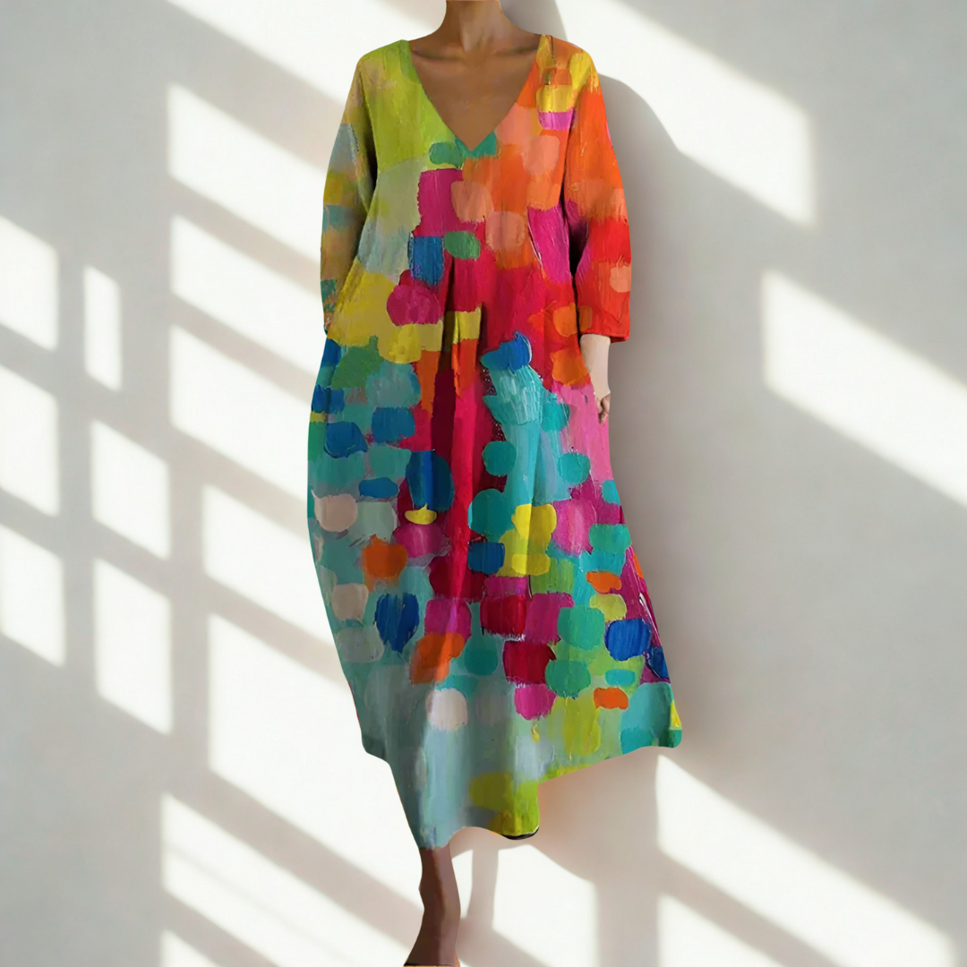 Iris™ | Kleurrijke Jurk met V-Hals