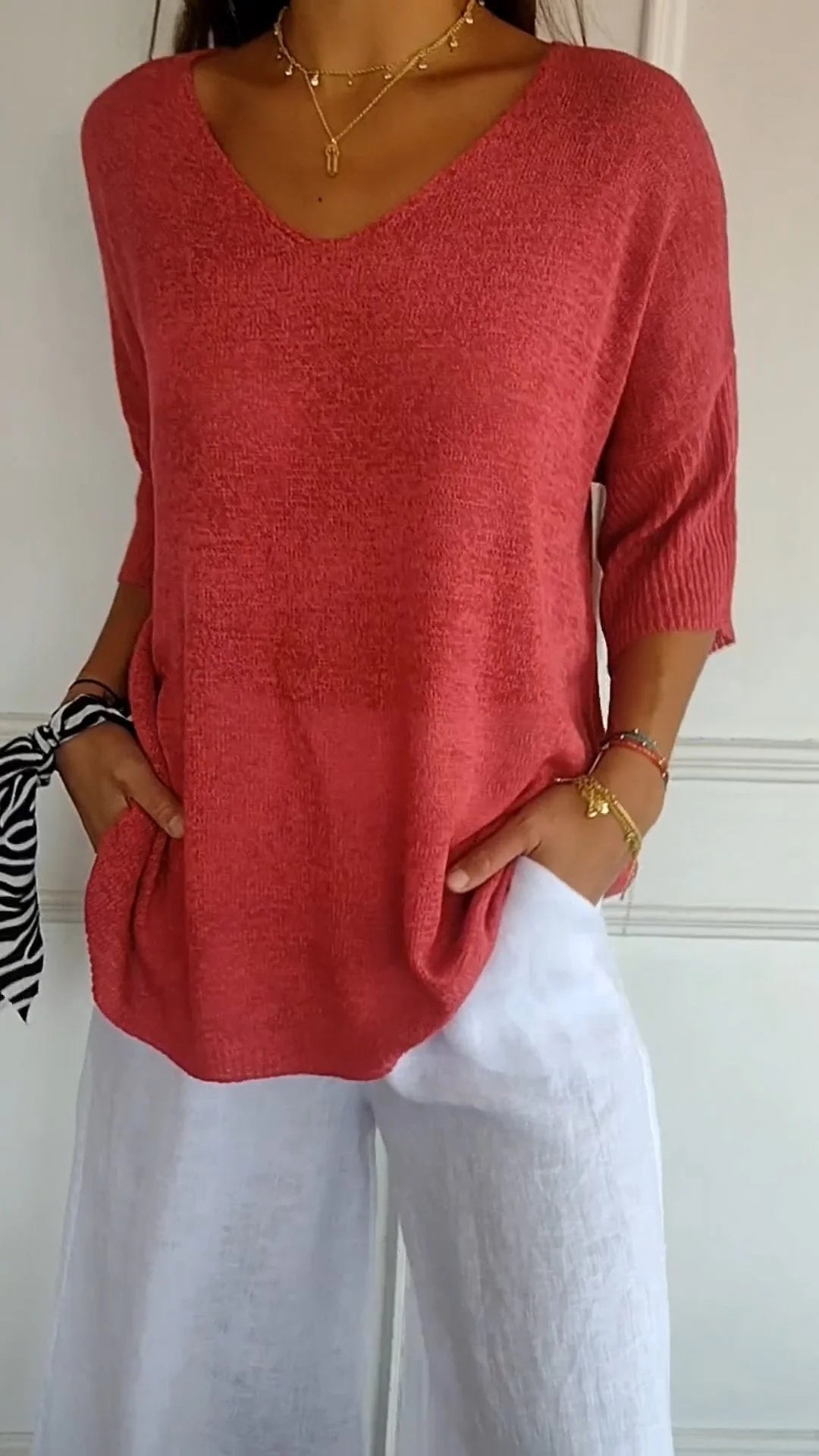 Anna™ | Luchtige Tricot Top met V-hals