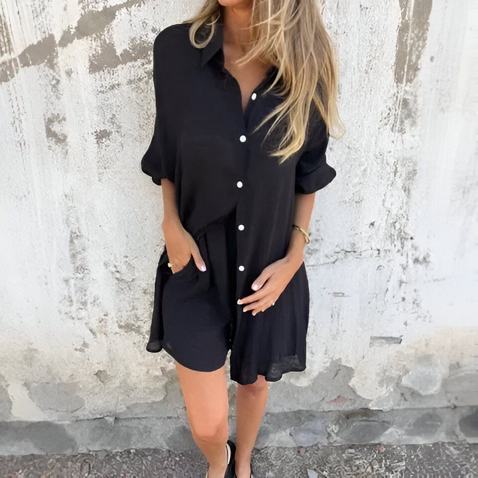 Sora™ | Katoen-Linnen Blouse & Shorts Set
