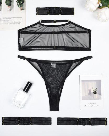 Eline™ | Set van Transparante Mesh Lingerie 4 Stukken