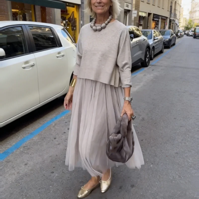 Yvonne™ | Elegante Geplooide Midi-jurk