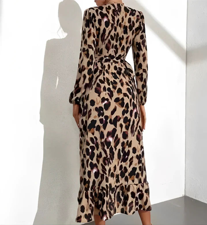 Nina™ | V-Hals Jurk met Luipaardprint