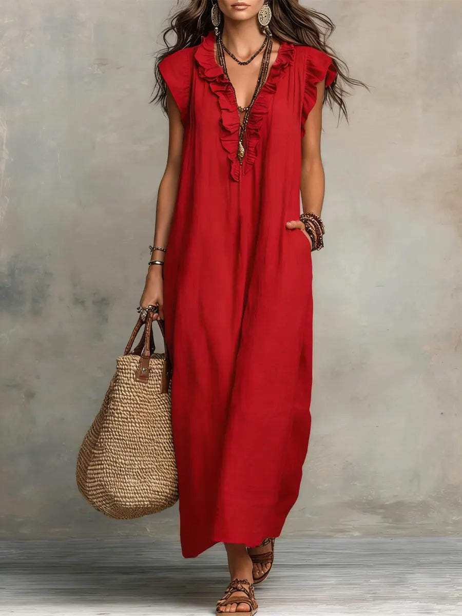 Maud™ | Boho Maxi Jurk van Linnen en Katoen