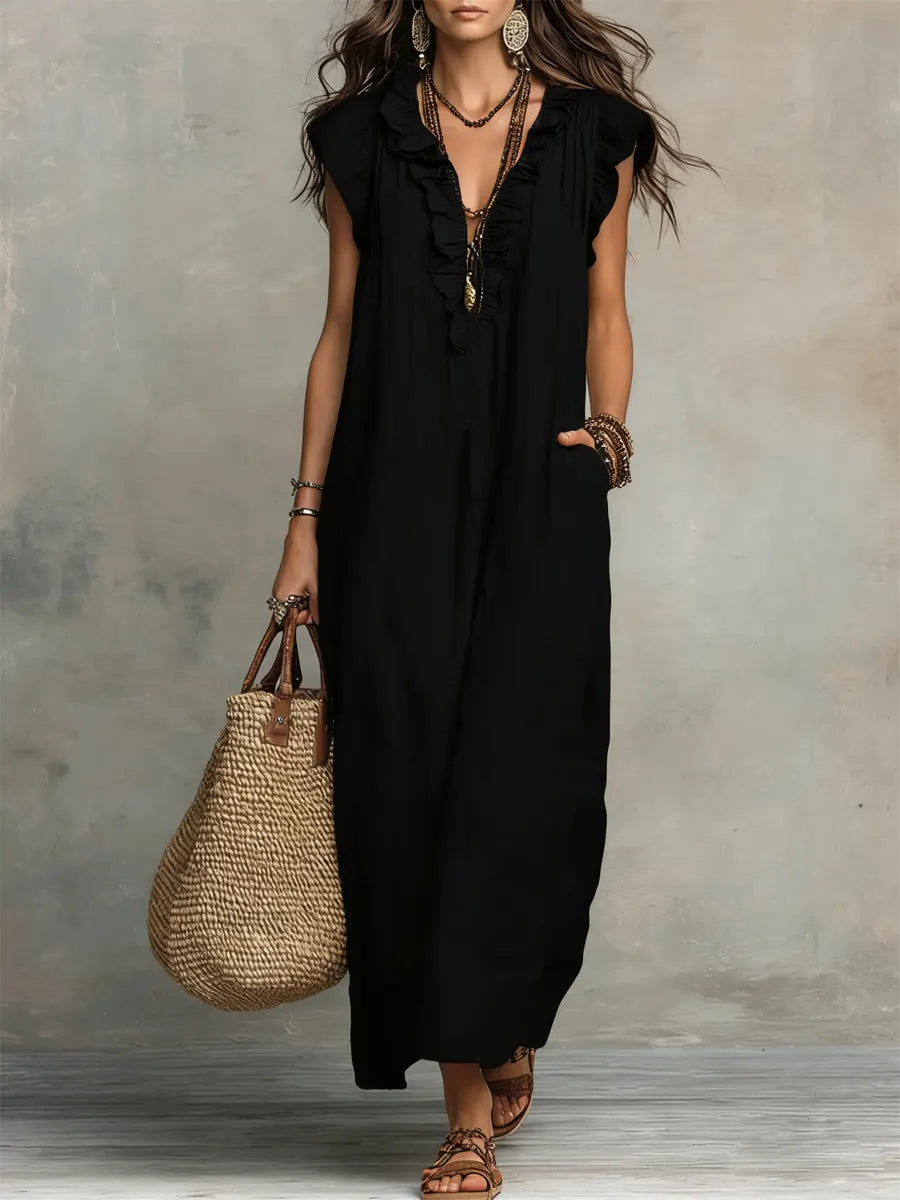 Maud™ | Boho Maxi Jurk van Linnen en Katoen