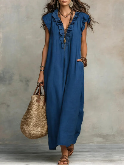 Maud™ | Boho Maxi Jurk van Linnen en Katoen