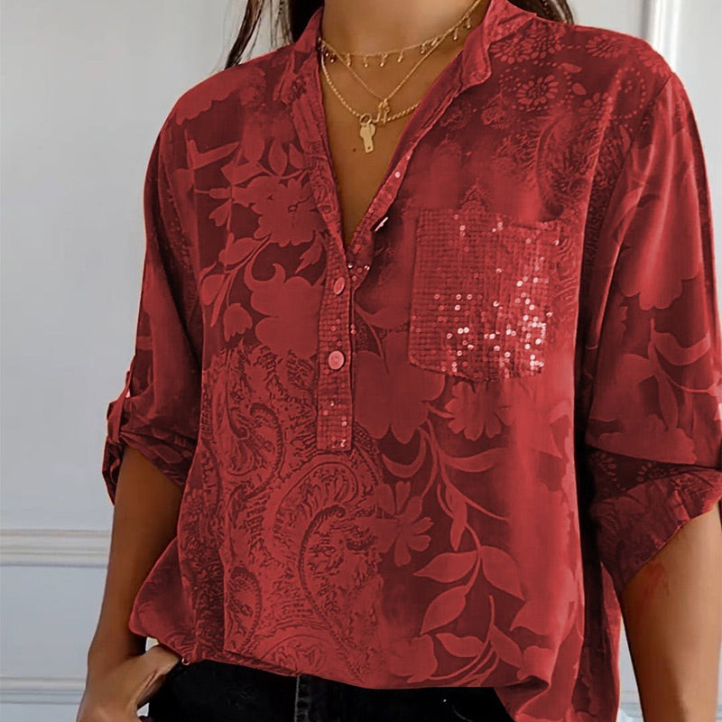 Carla™  | Gedrukte Blouse met Oprolbare Mouwen