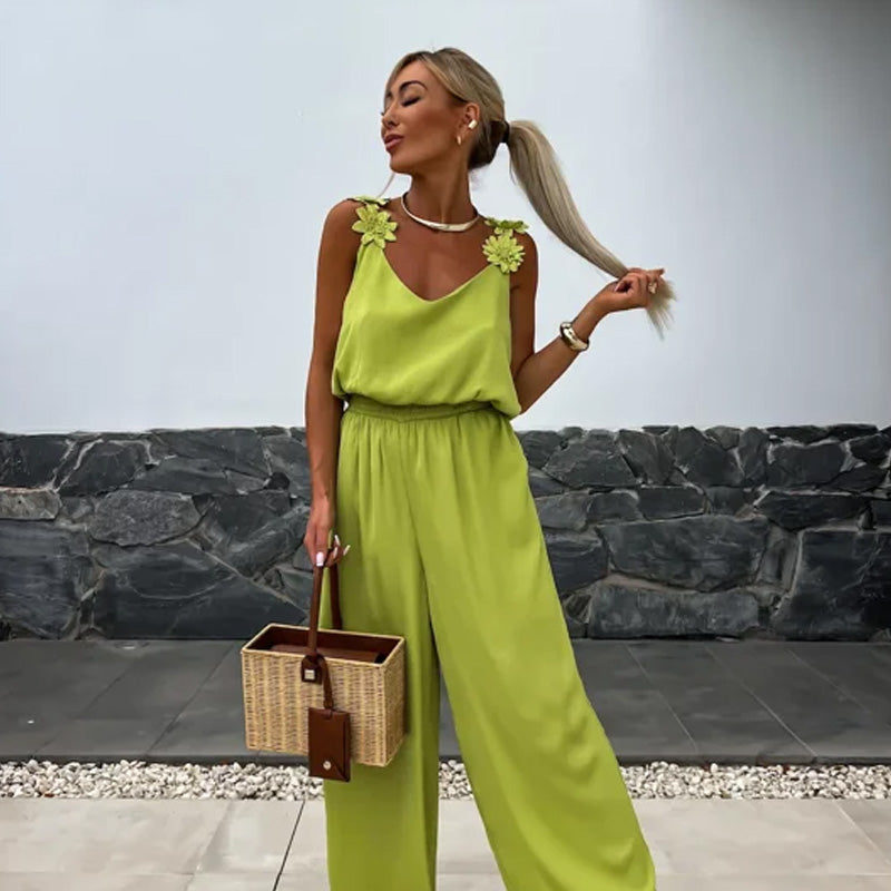 NOËLLE™ | Mouwloze jumpsuit met wijde pijpen